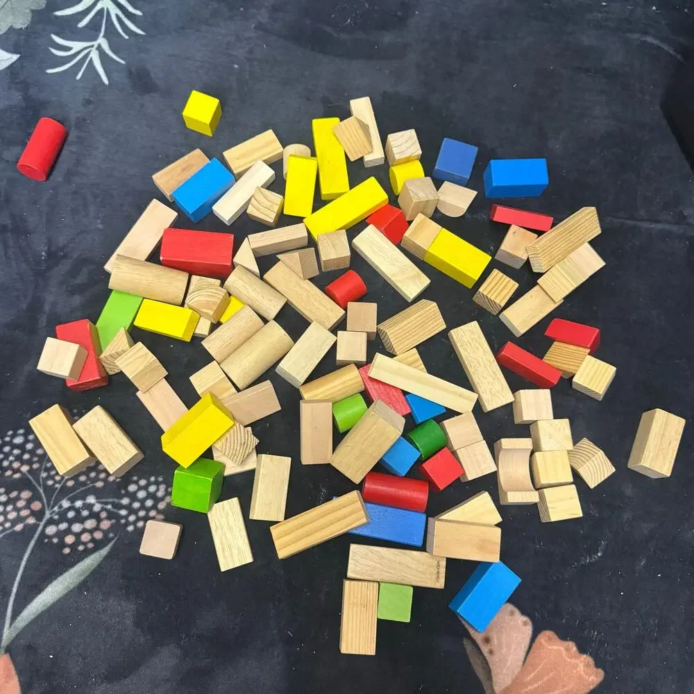 Wooden Blocks Toy Set 100+ Piece Assorted Classic Building Colorful Natural
